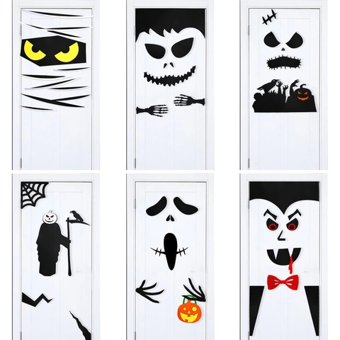 Halloween Decorazioni per Porte DIY Adesivi in Feltro Mummia Vampiro Fantasma Zucca Mietitore Mostro per Porta del Garage Decor