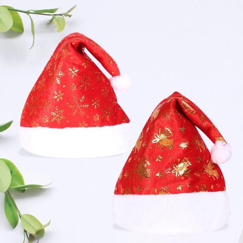 Cappello di Natale Stampato in Oro Cappello da Babbo Natale in Velluto Rosso Con Motivi a Fiocco di Neve Dorati per Festa