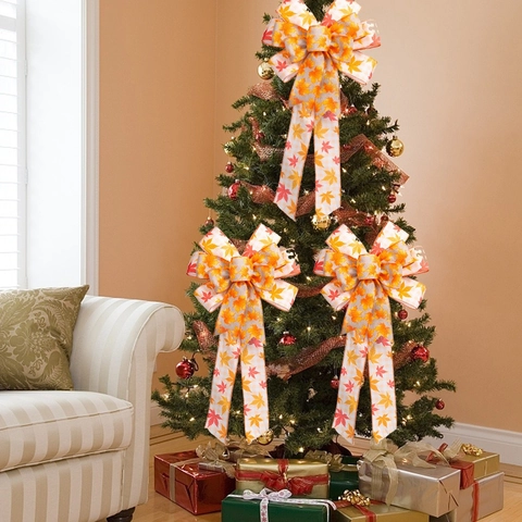 Grande Fiocco Decorativo Per Il Ringraziamento Raccolto Autunnale Foglia Di Acero Zucca Motivo Scozzese Per Festa Albero