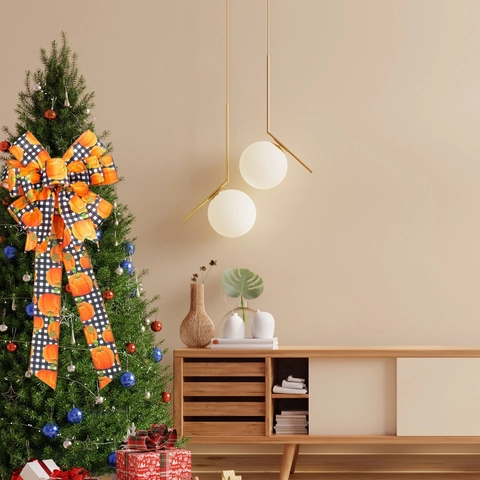 Grande Fiocco Decorativo Per Il Ringraziamento Raccolto Autunnale Foglia Di Acero Zucca Motivo Scozzese Per Festa Albero