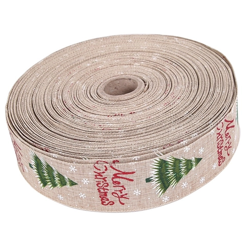 Nastro Natalizio in Imitazione Lino Stampato Babbo Natale Bacche Bordo Cablato Nastro Decorativo per Albero Confezione Regalo Forniture Festive Rustiche