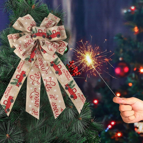 Lazo Para Copa De Árbol De Navidad Retro Rural Cuadros Rojos Lino De Imitación Lazo Con Patrón Camión Árbol Decoración