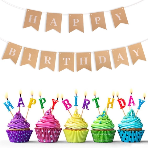 Bannière Happy Birthday en Papier Kraft Guirlande de Lettres en Queue d'Hirondelle pour Décoration de Fête d'Anniversaire Fournitures