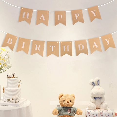 Bannière Happy Birthday en Papier Kraft Guirlande de Lettres en Queue d'Hirondelle pour Décoration de Fête d'Anniversaire Fournitures