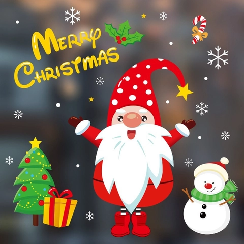Christmas Static Window Stickers Santa Reindeer Snowman Snowflakes PVC Decals For Shop Home Holiday Party Decoration