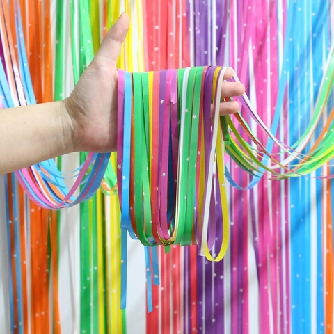 Tenda a Frange in Lamina Metallica Arcobaleno Con Stampa a Stelle per Compleanno Matrimonio Natale Decorazione Sfondo