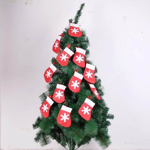 Weihnachten Schneeflocke Strumpf Anhänger Vliesstoff Rot Weiß Plüschmanschette Hängende Ornamente Für Feiertag Party Baum Deko