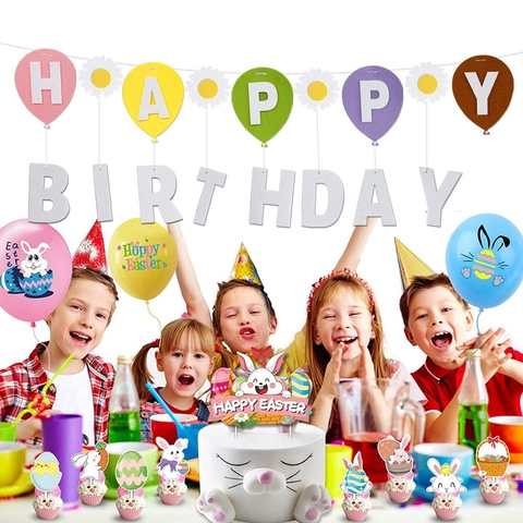 Felt Birthday Party Banner Cartoon Star Letter Hanging Garland Colorful Cake Balloon Decor For Kids First Year Celebration