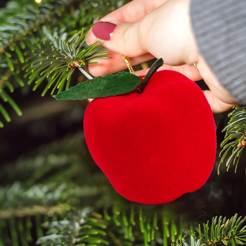 Weihnachten Rote Beflockte Apfel Ornamente Schaumstoff Künstliche Früchte Hängende Anhänger Für Weihnachtsbaum Party Deko Roter Samt Apfel