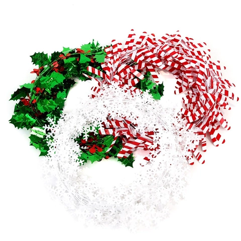 Christmas Tinsel Garland PET Iron Wire Snowflake Candy Cane Berry Leaf Ornaments For Christmas Tree Festival Home Decor