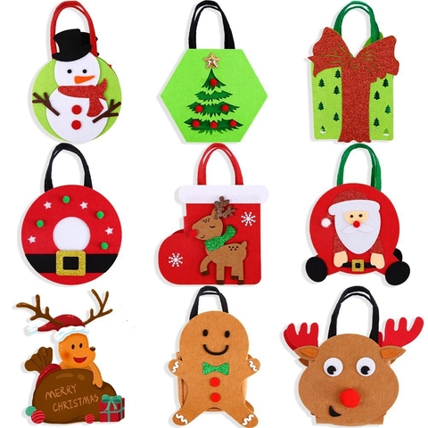 Borsa Regalo in Feltro a Tema Natalizio Cartone Animato Babbo Natale Pupazzo di Neve Renna Omino di Pan di Zenzero Confezione Caramelle Bambini