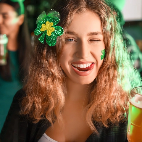 Fermagli per Capelli St. Patrick's Day Trifoglio Gnomo Arcobaleno Cappello Glitter Rete Forcina per Festa Irlandese Bambini Donna Accessori Festival
