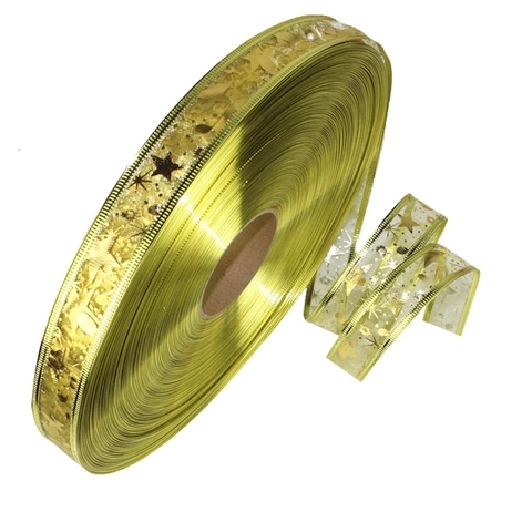 Nastro Natalizio con Stelle Bronzate per Confezioni Regalo Fai da Te Nastro in Tessuto con Bordo Metallico Decorazione Festiva