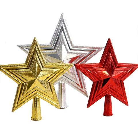 3D Stern Weihnachtsbaumspitze Dekorationen Gold Silber Rot Glitzer Kunststoff Baumspitze Stern Für Feiertags Party Haus Deko