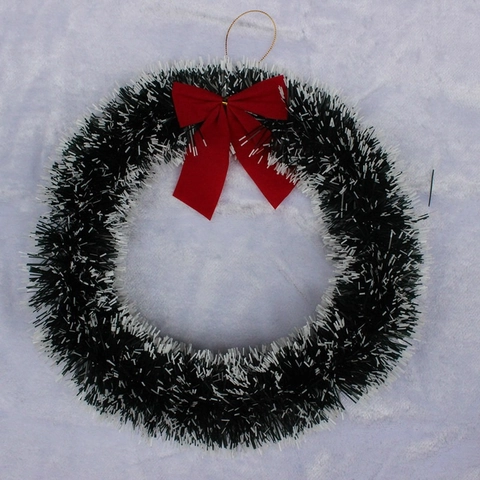 Christmas Wreath Artificial Tinsel Garland Red Bow Hanging Decoration For Window Mall Home Xmas Party Ornament