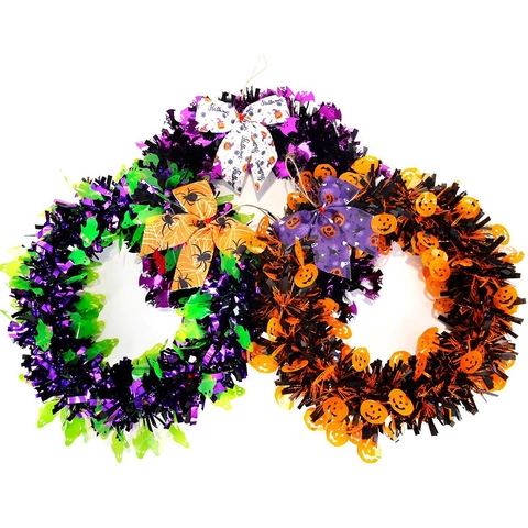 Halloween Glitterslinger Krans Decoratie Met Strik Pompoen Vleermuis Geest Voor Huis Voordeur Muur Feest Hangende Slinger Decoratie