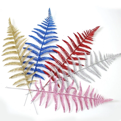 Hojas de Helecho Artificiales Brillantes para el Árbol de Navidad Decoración de Hojas de Helecho con Purpurina para Fiestas Bodas Decoración Festiva del Hogar