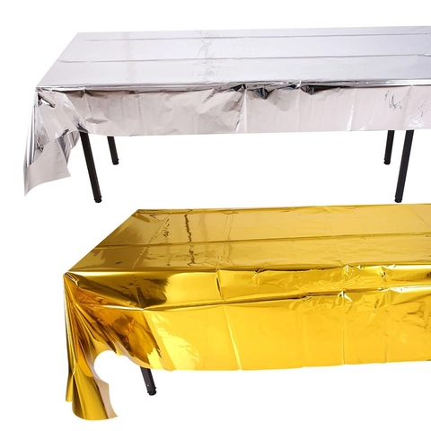 Wegwerp Metallic Folie Tafelkleed Rechthoekig Waterdicht PET Tafelkleed Glanzend Roségoud Zilver Voor Verjaardagsfeest Bruiloft Festival Decoraties