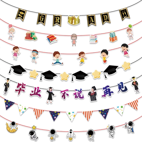Banner per Festa di Laurea Tocco Astronauta Dinosauro Ghirlanda di Carta Decorazione da Appendere per Aula Scolastica