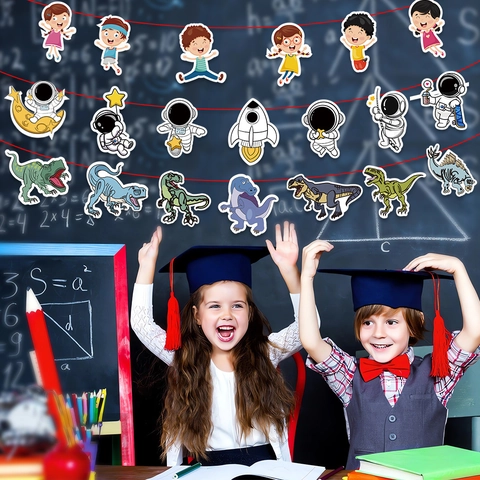 Striscione di Decorazione per Festa di Laurea a Cartone Animato Bandierine di Carta per Celebrazione Scolastica Bandiere Appese per Asilo