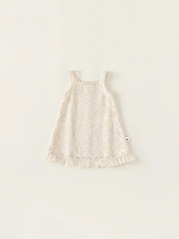 Meisjes Mori Stijl Mouwloze Gehaakte Jurk A-Lijn Crème Abrikoos Kant Trim Zomervakantie Strap Sundress Voor Kinderen