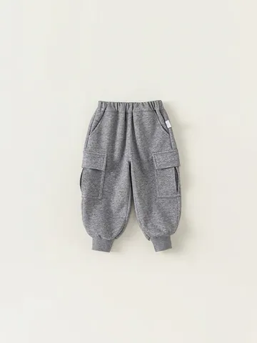 Kids Cargo Jogger Pants Solid Color Cotton Knit Trousers With Elastic Waist And Pockets Casual Sports Pants For Boys Girls
