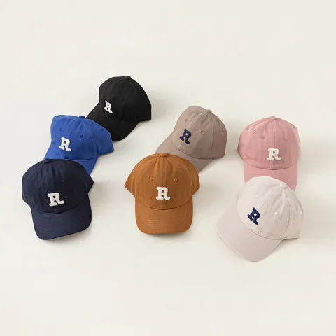 Casquette de Baseball en Coton pour Enfants Broderie Lettre R Chapeau Pare-soleil Garçons Filles Vintage Américain Réglable