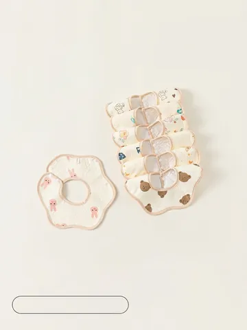Soft Cotton Gauze Baby Bibs 360 Degree Rotating Flower Petal Shape Saliva Towels For Infants Toddlers Cartoon Printed Waterproof Burp Cloths Snap Button Adjustable Feeding Bibs