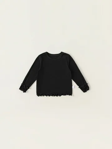 Girls Ribbed Long Sleeve Base Layer Top Viscose Comfortable Lettuce Edge Round Neck T-Shirt For Kids Casual Daily Wear
