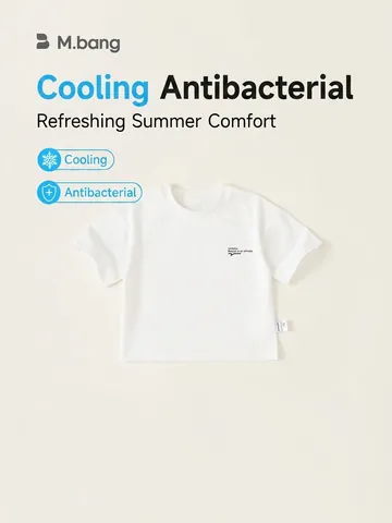 Kids Cool Feeling Cotton Blend T-Shirt Soft Antibacterial Round Neck Short Sleeve Tee Solid Color Letter Print Summer Tops