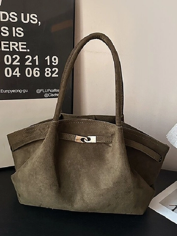 Vintage Wildlederimitat PU Leder Tote Bag Für Damen Große Kapazität Umhängetasche Mit Metallschnalle Pendler Achseltasche