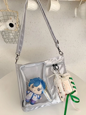 Kawaii Large Capacity Ita Bag For Women Clear Window PVC PU Leather Crossbody Bag Cute Shoulder Bag For DIY Display Girl