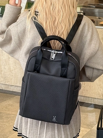 Business Casual Women's Backpack Large Capacity Laptop Bag With Trolley Sleeve Soft PU Grid Texture Daypack For Office Travel