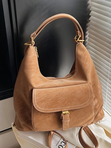 Zaino Vintage in Pelle PU da Donna Grande Capacità Moda Cuciture a Contrasto Borsa a Tracolla Borsa Tote Versatile