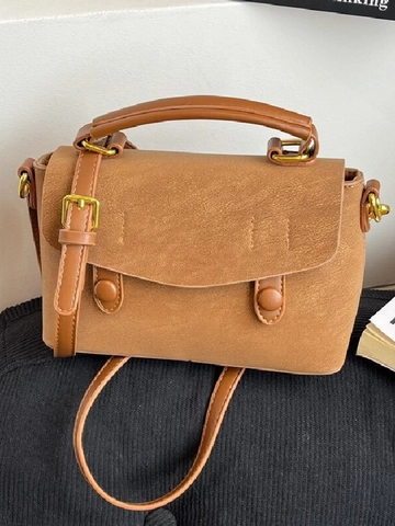 Bolso Cuadrado Pequeño de Cuero PU Retro para Mujer Bolso de Mano de Costura de Moda Simple Bolso de Hombro Versátil para Diario