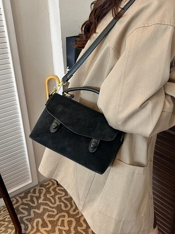 Bolso Cuadrado Pequeño de Cuero PU Retro para Mujer Bolso de Mano de Costura de Moda Simple Bolso de Hombro Versátil para Diario