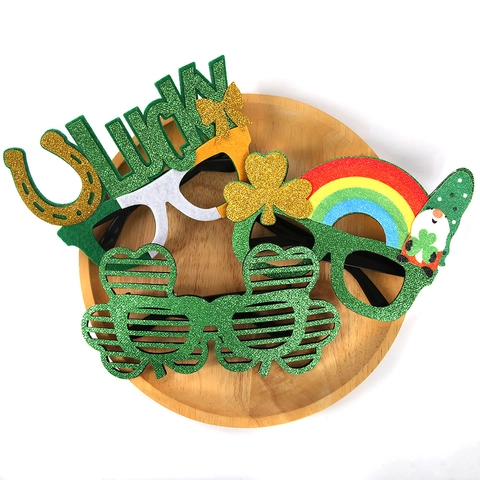 Occhiali da Festa per il Giorno di San Patrizio Trifoglio Arcobaleno Ferro di Cavallo Gnomo Accessori per Foto Festival Irlandese