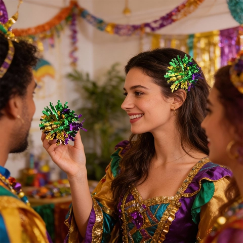 Pinces à Cheveux Pompon Carnaval Mardi Gras Fleur De Lys Lametta Violet Vert Or Accessoires de Cheveux de Costume Festif pour Femmes Fête