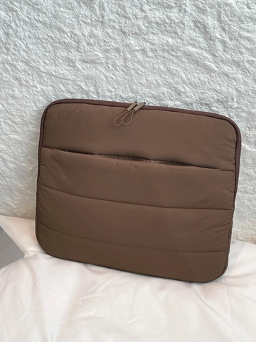 Large Capacity Quilted Laptop Sleeve For Women Padded Grid Pattern Nylon Clutch Bag Commuter Protective Tablet Case Handbag