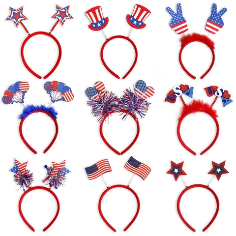 Patriotic USA Independence Day Headband Red White Blue Star Tinsel Fourth Of July Holiday Party Costume Accessory Hair Accessory