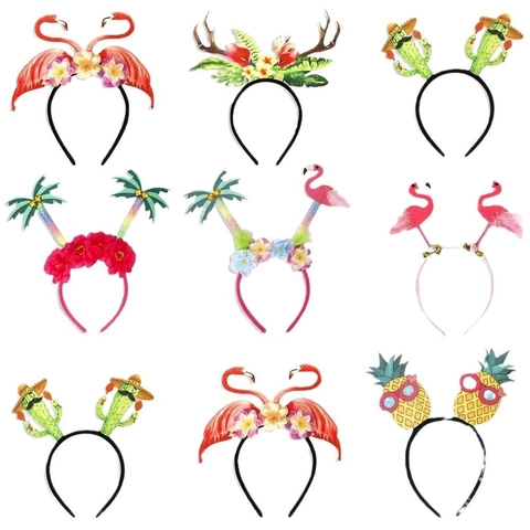 Diadema de Fiesta Tropical de Hawái Piña Flamenco Cactus Cocotero Accesorios para el Cabello de Fieltro y Plástico Accesorios de Fotos