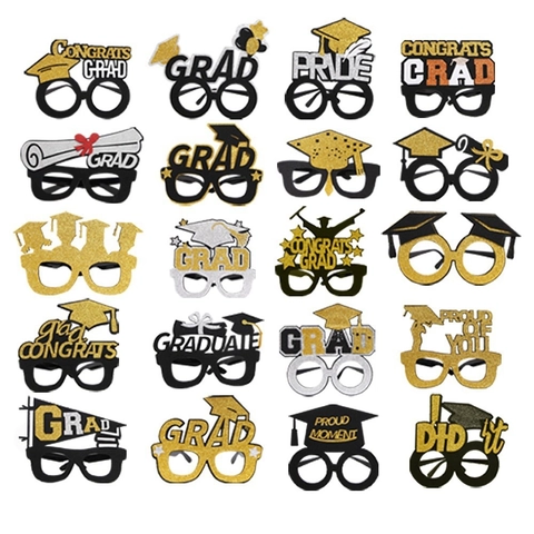 Glitter Graduation Party Glasses Props Black Gold Bachelor Hat Congrats Grad Photography Props School Celebration Party Decor