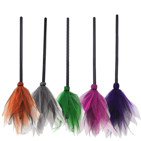 Halloween Witch Flying Broomstick Detachable Mesh Tulle Wizard Broom For Cosplay Party Masquerade Decoration Props