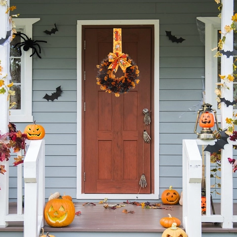 Ghirlanda di Halloween Decorazione Con Zucca Pipistrello Scheletro Fiocco Vite PET Juta Ornamento da Porta per Festa Spooky Casa