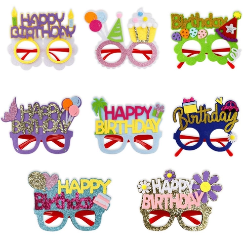Happy Birthday Party Glasses Glitter Felt Plastic Photo Props For Kids Adults Cake Balloon Design Festive Eyewear Celebration