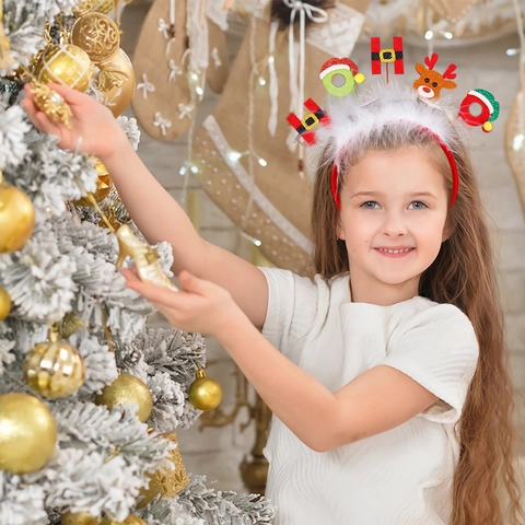 Serre-tête Décoratif de Noël Renne Bonhomme de Neige Peluche Serre-tête de Fête Accessoires de Photographie Coiffure Dessin Animé pour Enfants Femmes