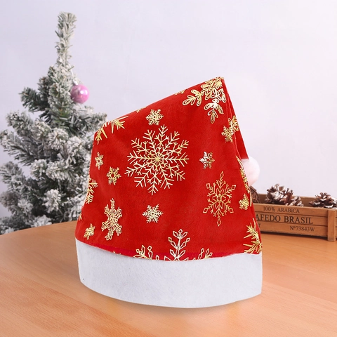 Weihnachten Rote Plüsch Weihnachtsmütze Gold Herz Schneeflocke Bronzieren Druck Weiße Kunstpelzbesatz Xmas Feiertag Party Foto Requisite Zubehör