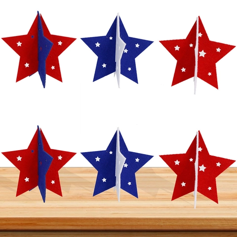 Patriottische 3D Vilt Ster Desktop Ornamenten Rood Wit Blauw Pentagram Decoraties Voor Onafhankelijkheidsdag Partij Decor