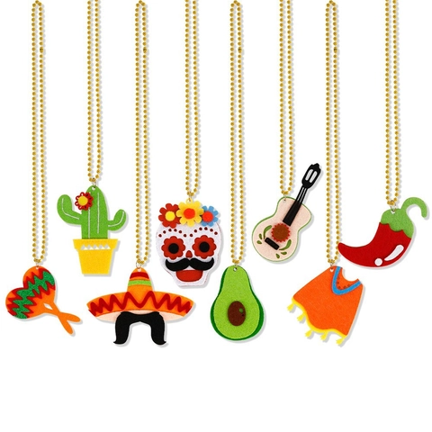 Messicano Cinco De Mayo Collana Pendente in Feltro Catena a Sfere Galvanizzata Chitarra Cactus Teschio Sombrero Accessorio per Feste