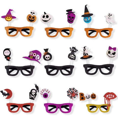 Occhiali Decorativi per Festa di Halloween Zucca Scheletro Cappello da Strega Glitter Occhiali Divertenti Oggetti di Scena